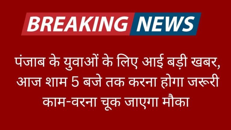 पंजाब के युवाओं के लिए आई बड़ी खबर, आज शाम 5 बजे तक करना होगा जरूरी काम-वरना चूक जाएगा मौका 